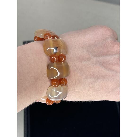Natural Stone Carnelian Quartz Agate Beaded Bracelet Orange Stretch - Picture 3 of 3